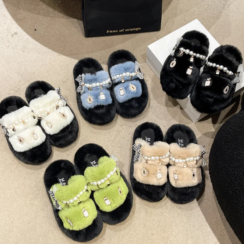 Winter Fluffy Slippers for Women 2023 Home Fur Shoes for Women Flat Comfortable Plush Indoor Outdoor Shoes Cute Slippers Zapatos