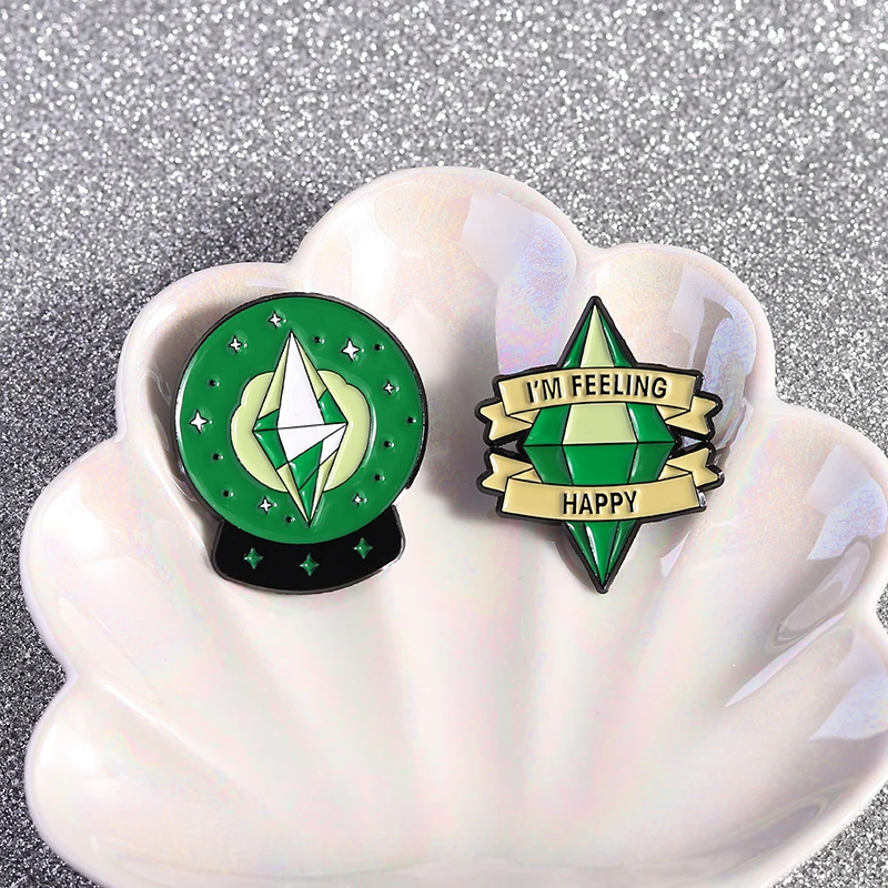 I Am Feeling Happy Plumbob Brooch Enamel Pins Creative Game Neon Sign Brooches Backpack Lapel Badge Jewelry Gifts for Friends