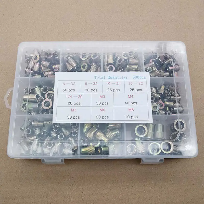 

300pcs color zinc flat head blind rivet nuts flat head column striped blind rivet nuts knurled nuts M3M4M5M6M8