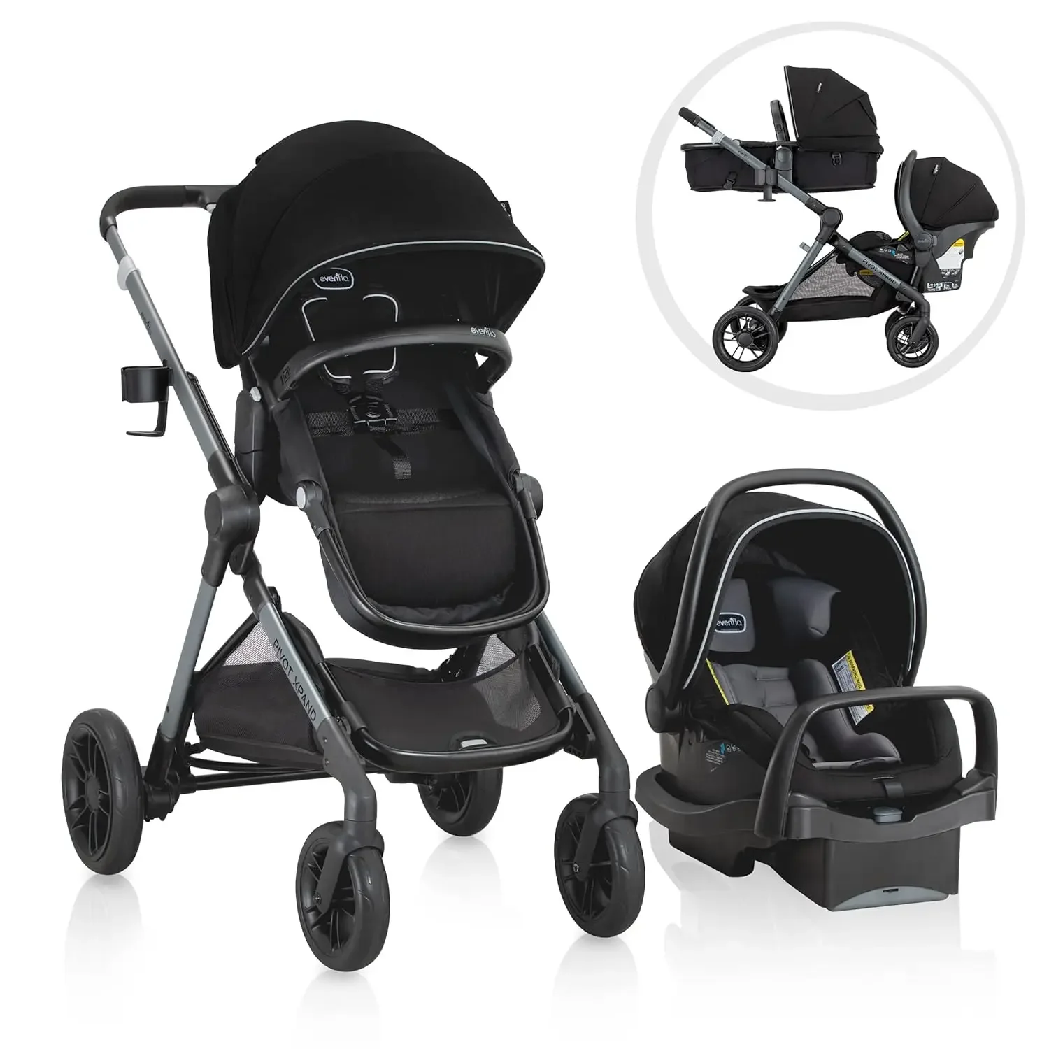 

Evenflo Pivot Xpand Modular Travel System with LiteMax Infant Car Seat with Anti-Rebound Bar (Ayrshire Black)