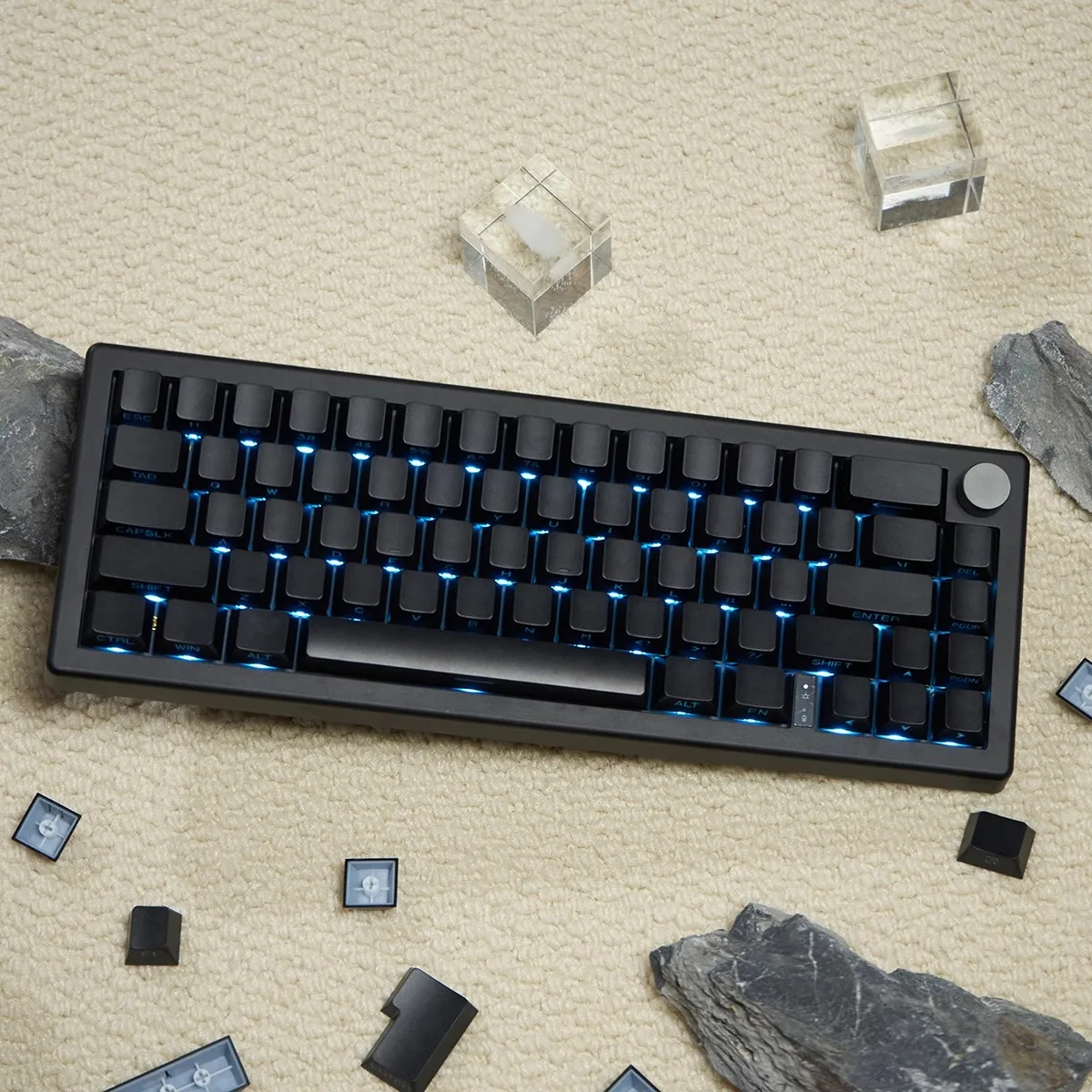 

Minimalist Black 131 keys keycaps Cherry profile PBT Double shot Keycaps Side Shine Through Print For MX Mechanical Keyboard Kit