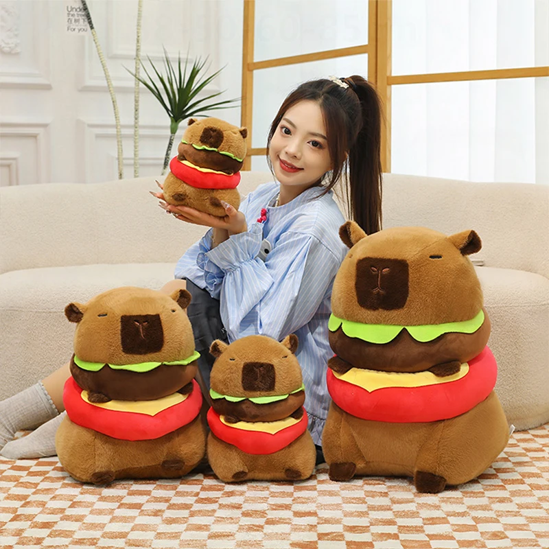 

Kawaii мягкая плюшевая игрушка с изображением гамбургера и капибары, милая мягкая кукла с мультяшными животными для детей, подарок на день рождения, Рождество, идеально подходит для детей, подарок