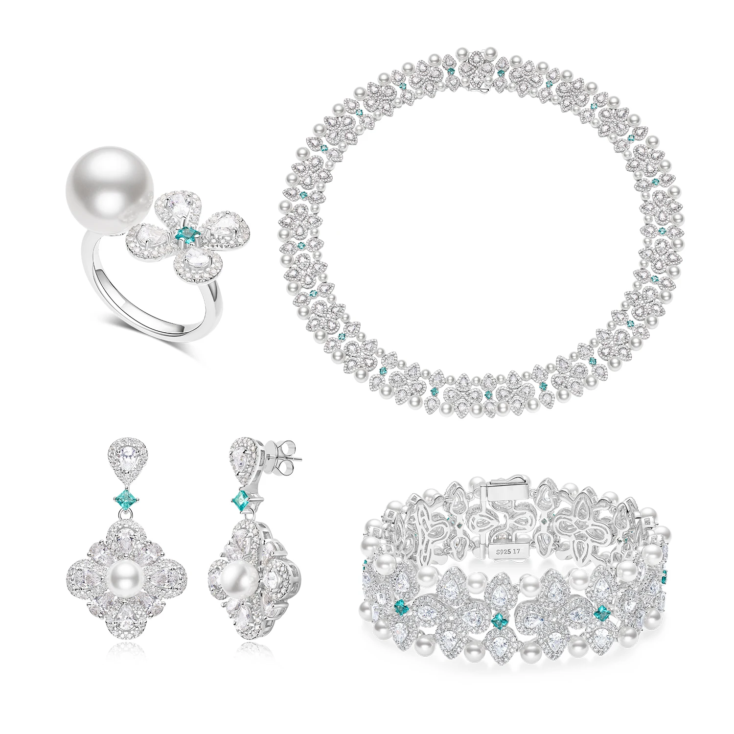 

CUMEE Palace Retro Style Designer's Simple Daily Artificial Bead Jewelry Set. 925 Silver Gold Plated