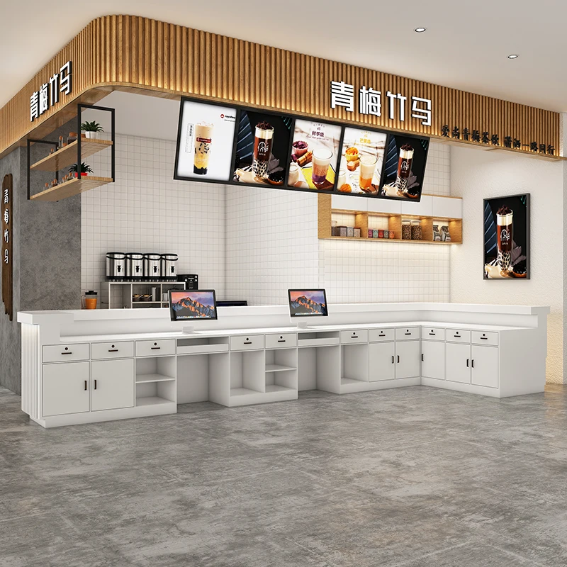 Simple milk tea shop Reception Desk cafe bar fruit dessert shop checkout page corner customization Empfangstheke Furniture