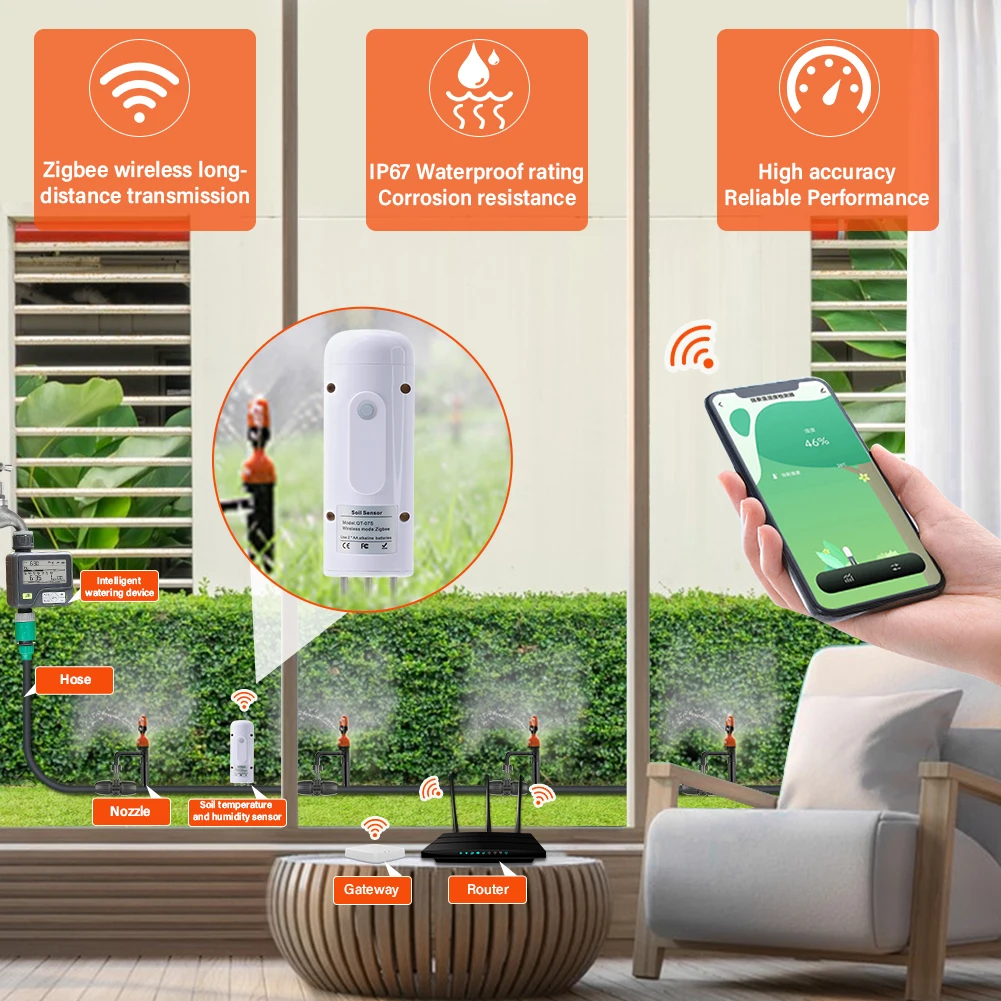 Medidor inalámbrico de humedad del suelo Tuya Zigbee, probador de temperatura y humedad, Monitor de plantas, Detector impermeable IP67 para plantar