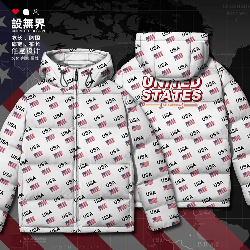 United States of America USA US country flag White duck down Jackets Man printing Comfortable jacket Thick down coat Winter