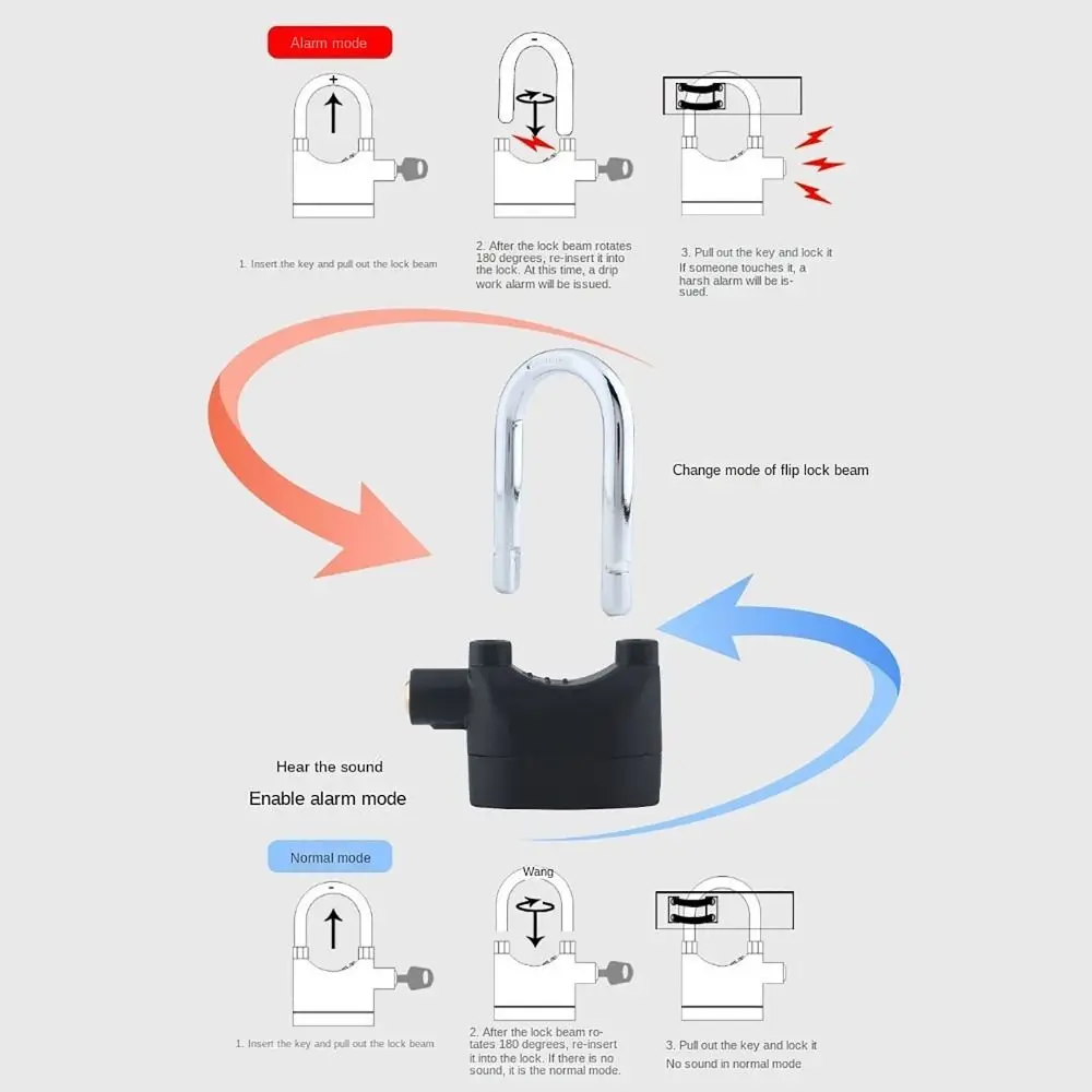 Alloy Steel Anti-theft Alarm Lock Padlock with 1.5m Steel Cable 110 DB Motorcycle Ring Lock Long Life Electric Bicycle Lock