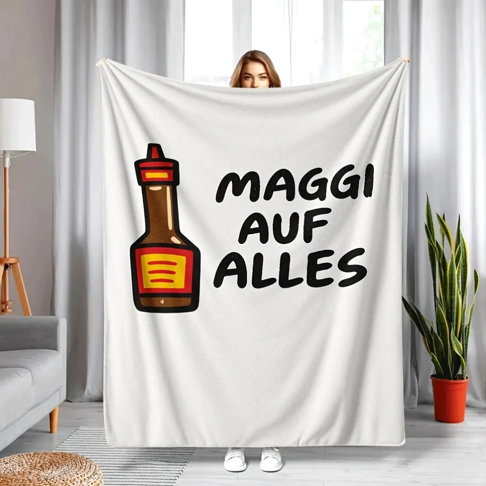 Manta de Franela con Estampado de Botellas de Salsa MAGGI AUF ALLES, Cómoda para Todas las Estaciones, Ideal para Acampar en Autocaravanas, Regalo Portátil Perfecto para Familiares y Amigos