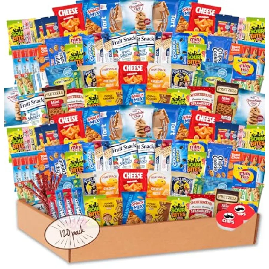 

Snacks Variety Pack 120 Count - Easter Snack Box Care Package Bulk Snack Packs Variety Box with Chips and Cookies - Easter Bask