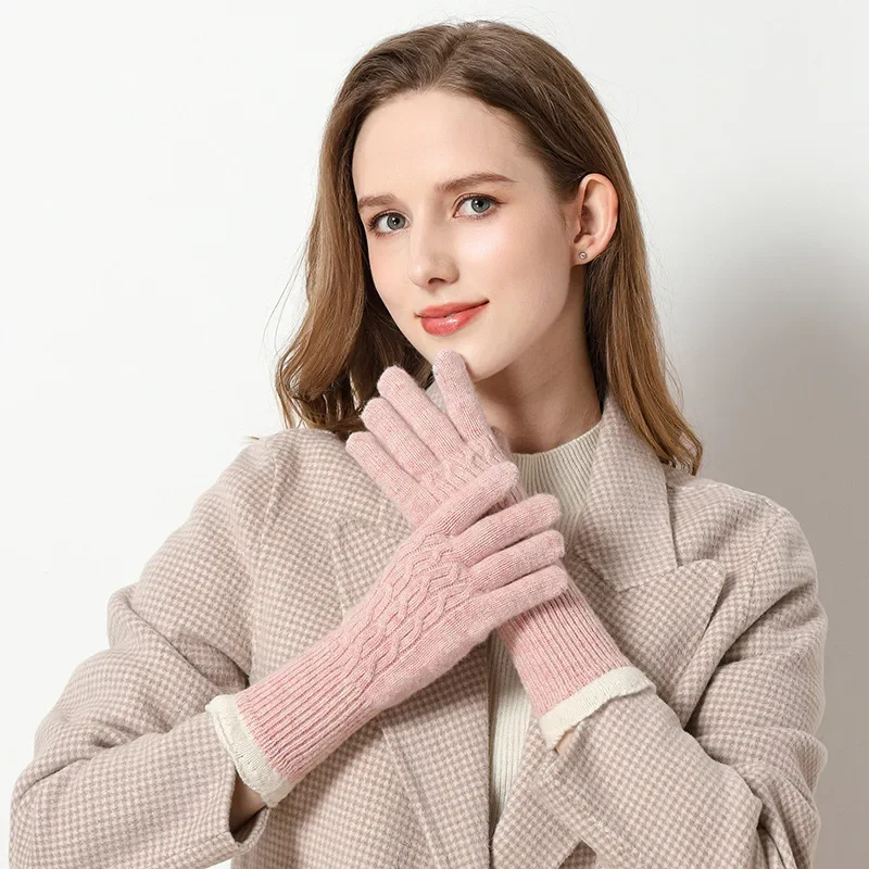 

Women's Warm Knitted Wool Hand Gloves Solid Colour Winter Patchwork Gloves Elegant Wool Finger Gloves Women Work Zm1572