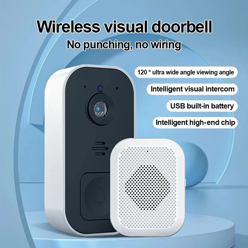 Smart Visual Doorbell Wireless Remote Home High-Definition Night Vision Monitor Video Intercom Doorbell-Black Easy Install