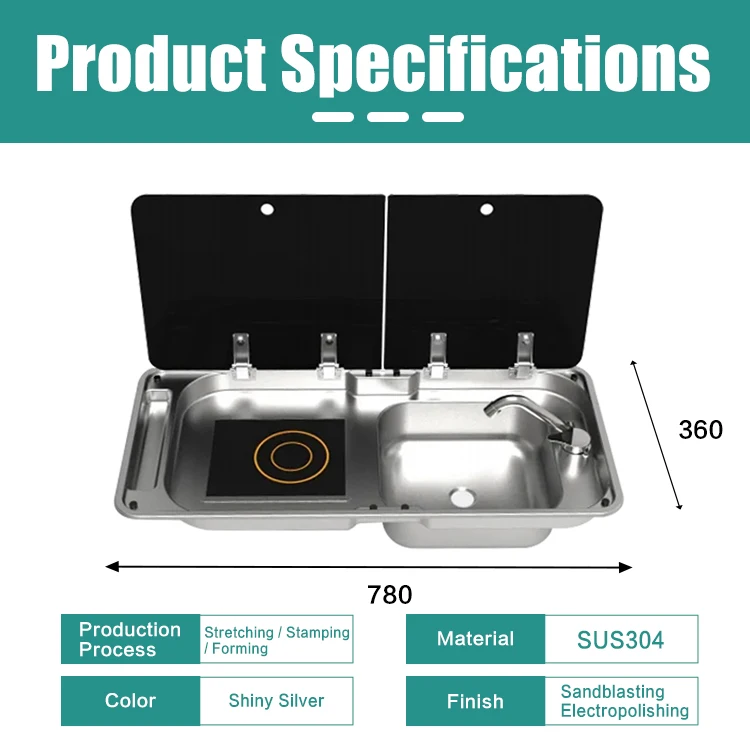JDA Durable Stainless Steel 304 RV Sink With Induction Cook Top Cooker Stove For Camper Van Caravan Trailer Motorhome
