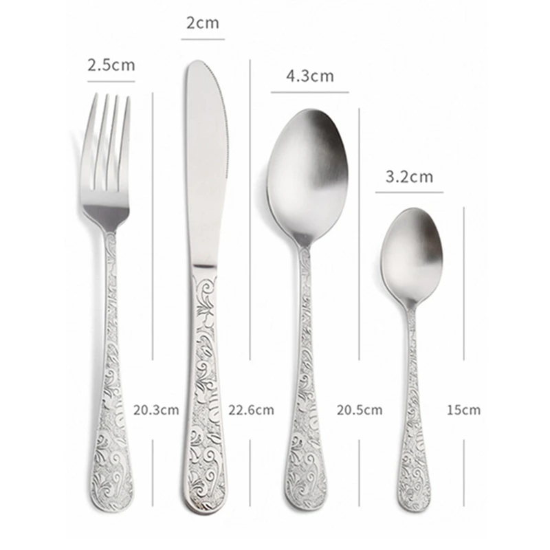 Stainless Steel Sanding Retro Tableware Flower Pattern Steak Knife Fork Dessert Spoon Teaspoon Western Cutlery Kitchen Utensils