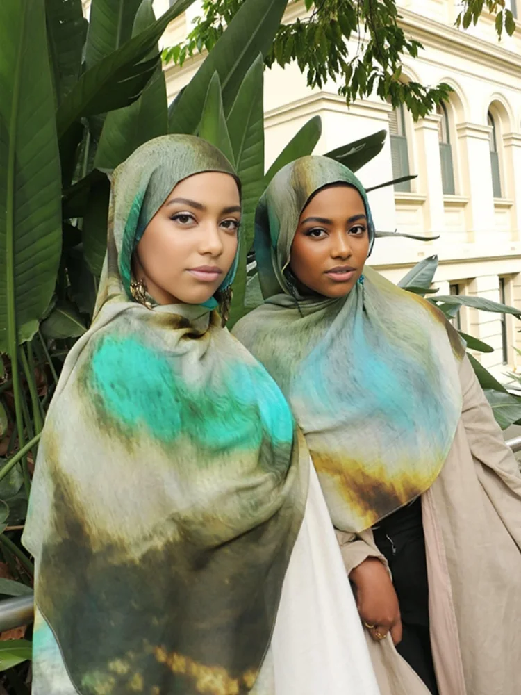 1 ชิ้น Ramadan Hijab เสือดาวพิมพ์ผู้หญิงโบฮีเมียนสีน้ํานุ่มมุสลิม Hijabs ดอกไม้ Breathable Shawl Wrap ผ้าพันคอ Headscarf Warm