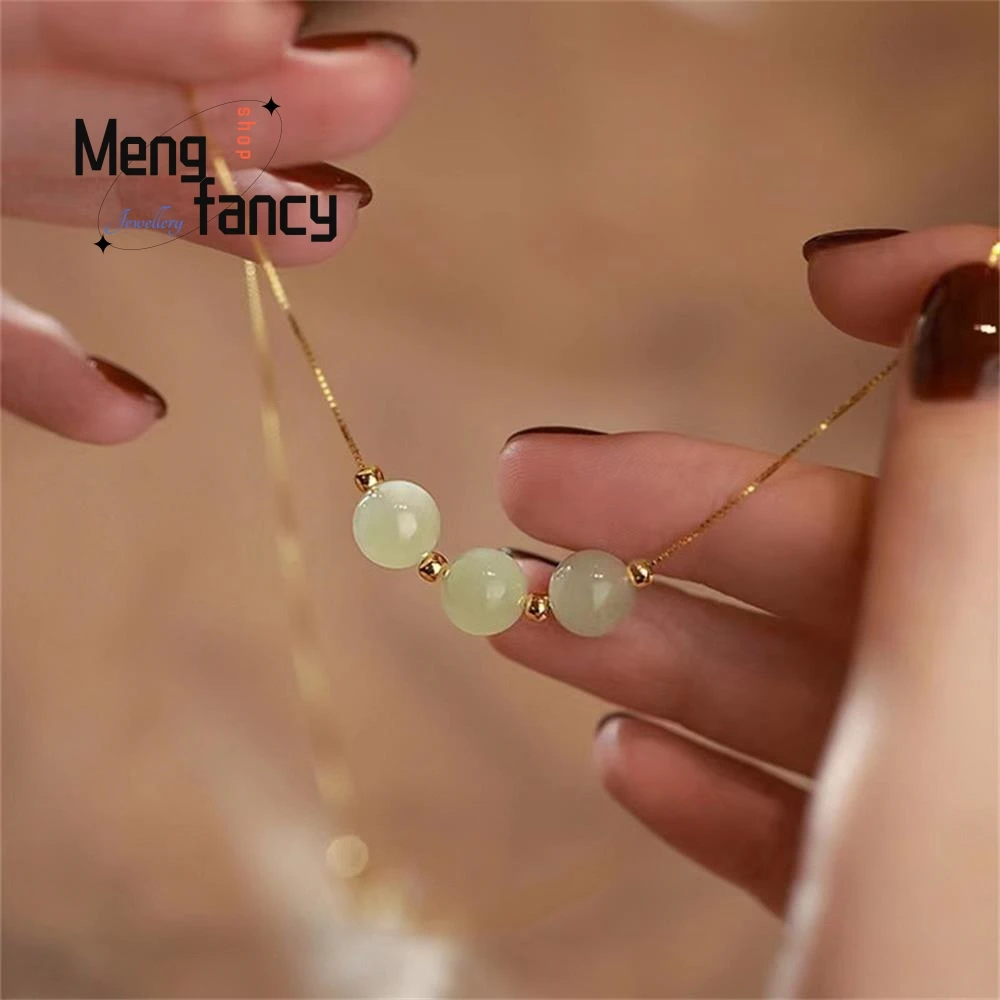 Natural Hotan Jasper Lucky beads Lockbone Chain Light Luxury Temperament Exquisite Pendant High-grade Popular Fashion Jewelry