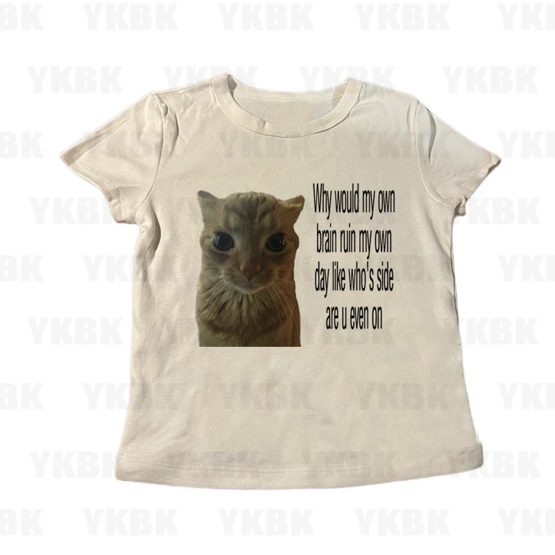 Harajuku الشارع الشهير القط كيتي نمط أنيمي النساء فتاة فضفاضة طويلة الأكمام س الرقبة لطيف تيز موضة عادية Y2k تي شيرت خمر الطفل