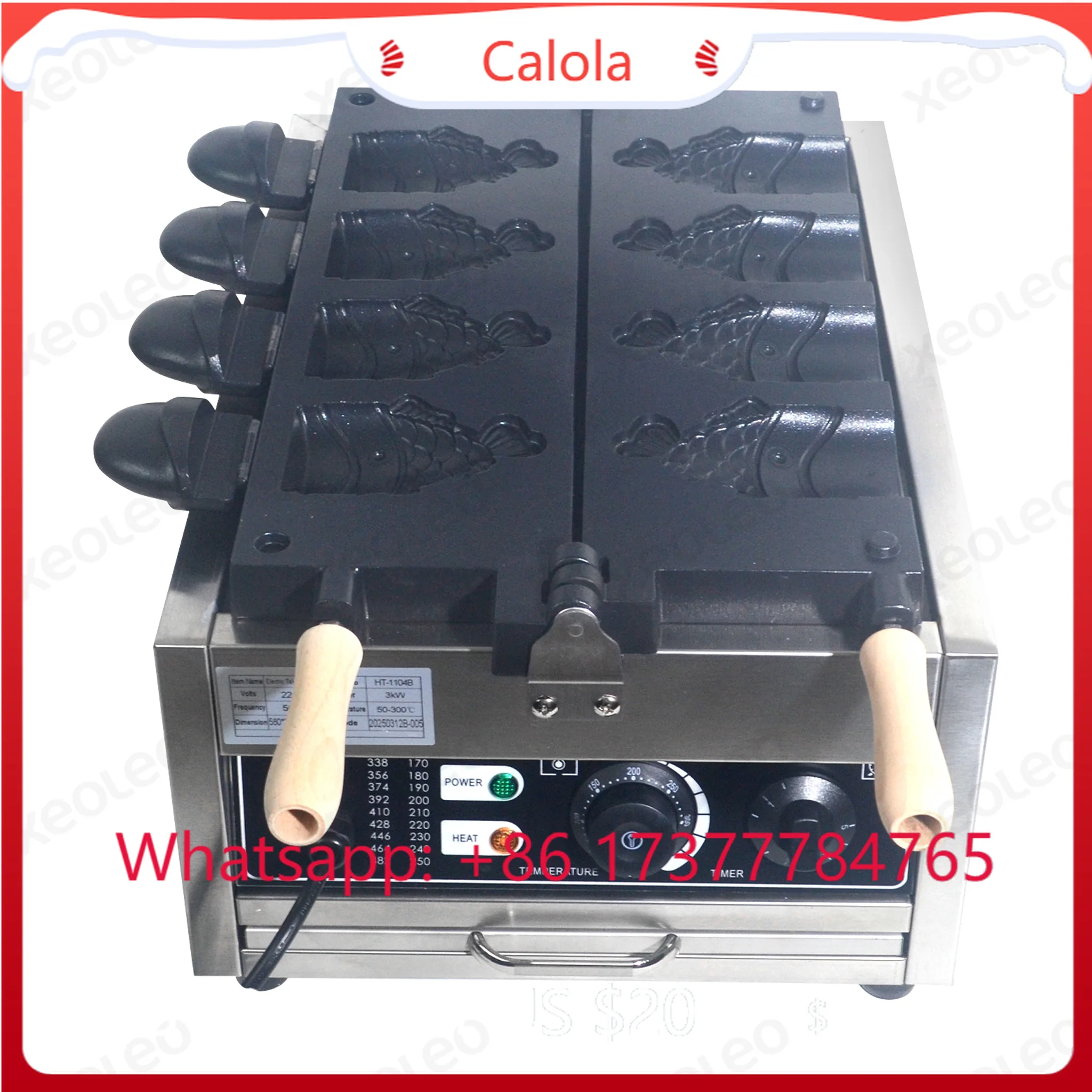 4PCS Open Mouth Fish Shaped Taiyaki Maker 3000W Non-Stick Ice Cream Waffle Machine