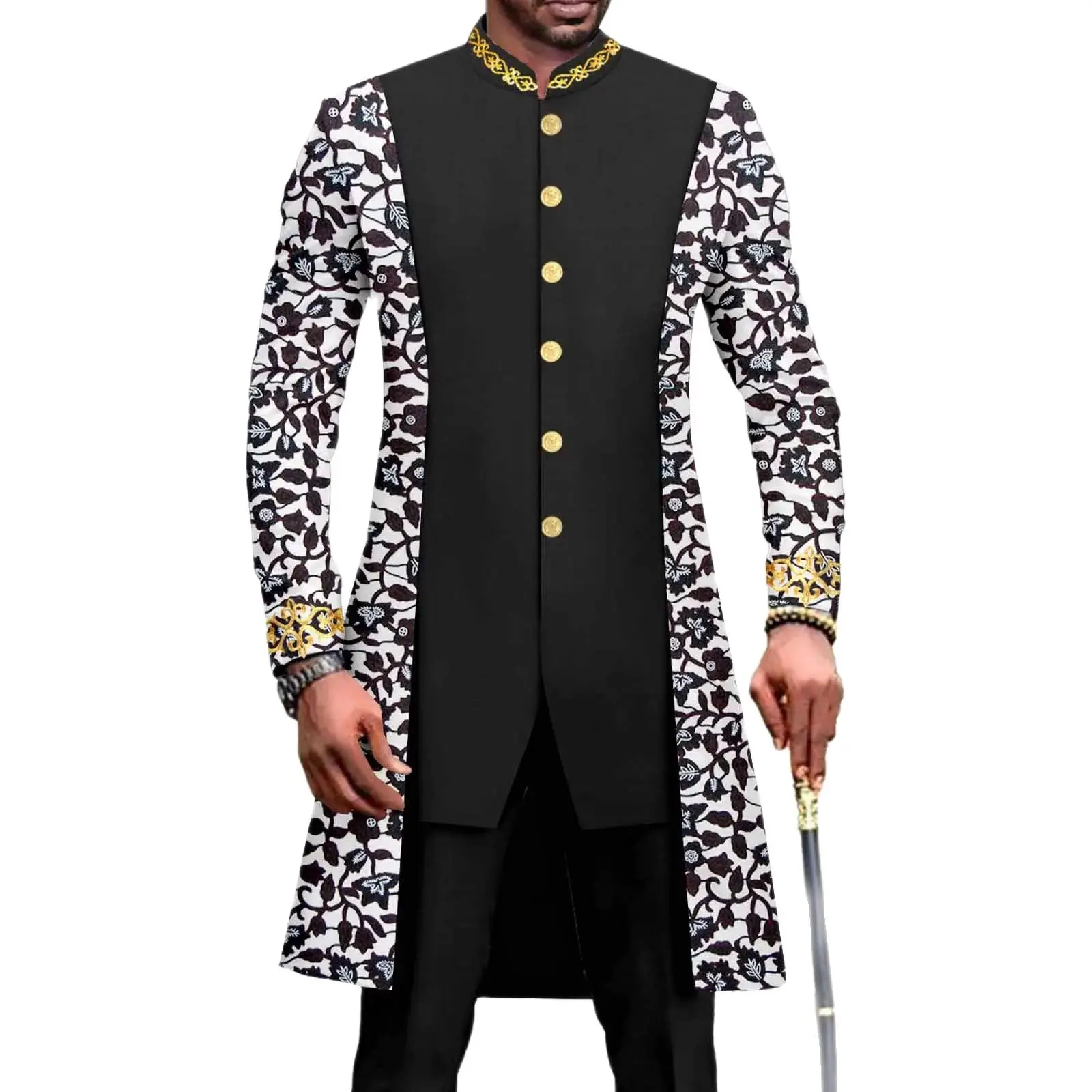 New Men`s Bussiness Suit Slim Fit Embroidery Blazer and Trousers 2 Piece Set Print Outfits Bazin Riche African Clothes