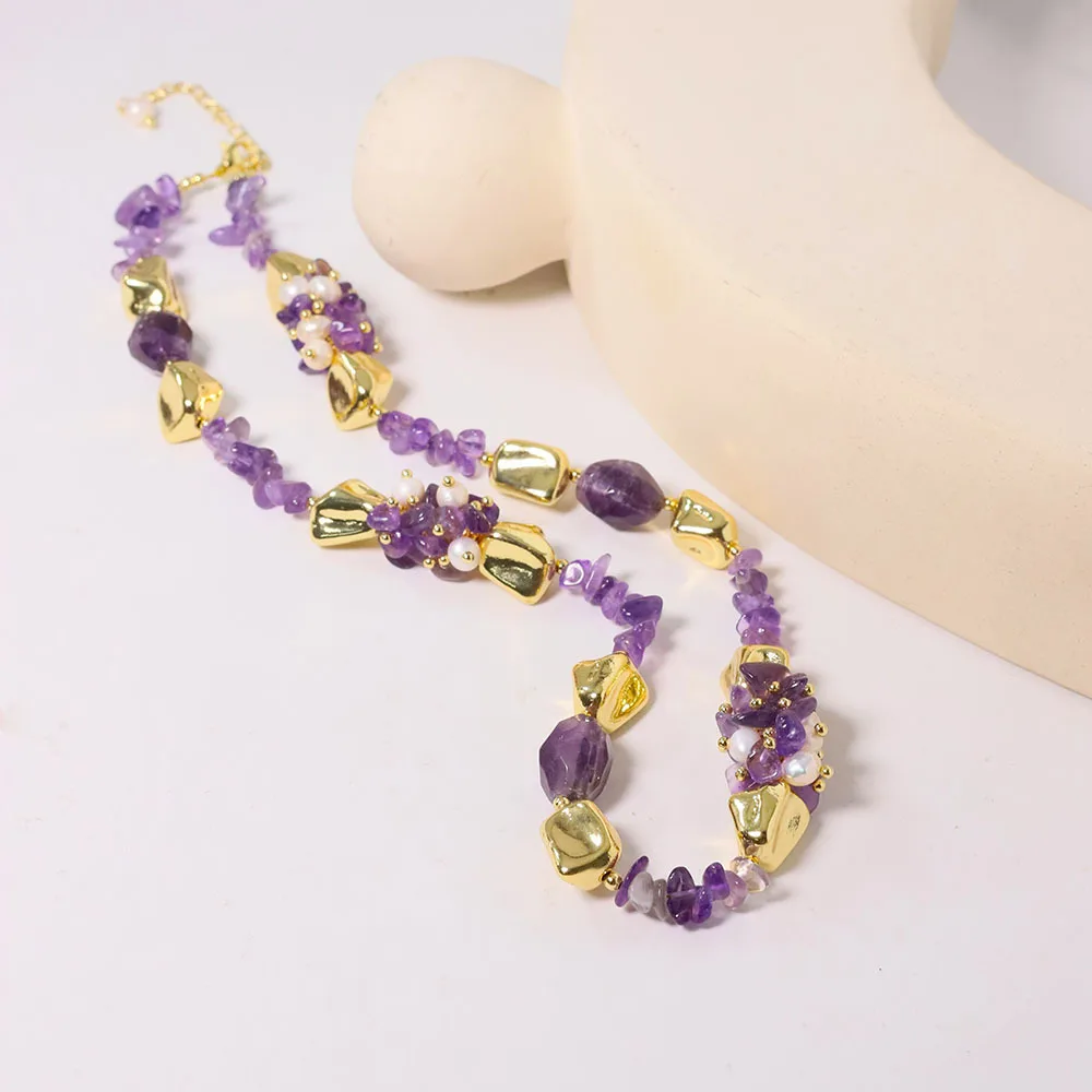 Amethyst Natural Pearl Necklace, Simple Niche Design, High-end Clavicle Chain, Fashionable Commuter Ins Style Neck Accessory