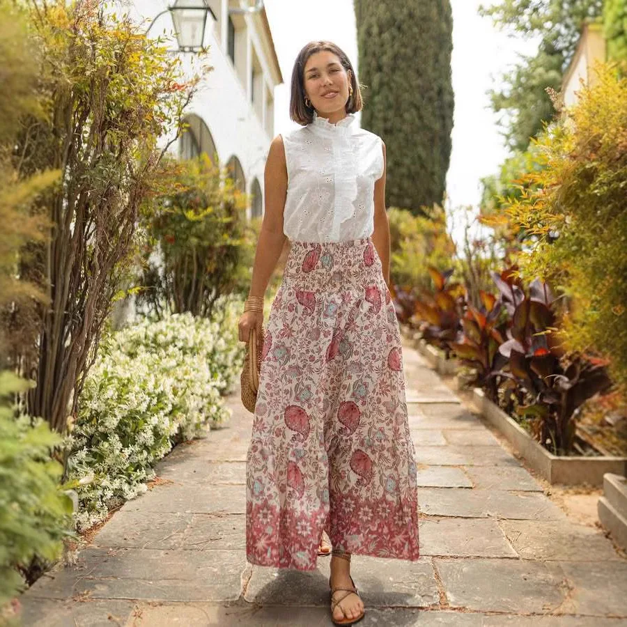 Bohemian Style Print Skirts Women Summer New Comfortable And Casual Vacation Clothing Skirt Elastic Waist A-line Long Skirts