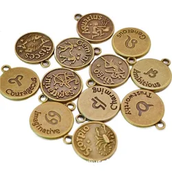 Vintage Bronze Zodiac Sign Pendant Constellation Charm for Traveler's Diary Notebook Decorative Accessory