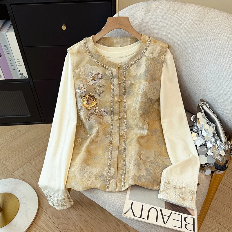 New Chinese Style Heavy Embroidery Jacket Women's Vest Autumn New Arrival Outerwear Top Quality Silk Polyester Blend