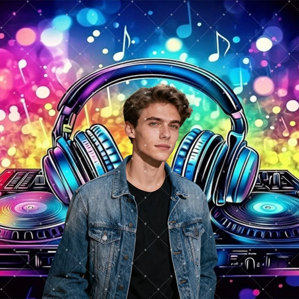 Hip Hop Music DJ Party Decoration skull Black light Neon Backdrop Aesthetics Fluorescent Vibrant Photography Background Studio view 3