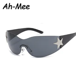 Y2K Rimless Punk One Piece Sunglasses Women Goggle New Luxury Brand Shades Sun Glasses Female Five Star Wrap Around Eyewear
