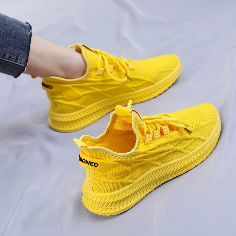 2023 Fashion Spring Women\'s Sports Shoes Mesh Yellow Women\'s Shoes Red Lace-up Black Casual Shoes Breathable