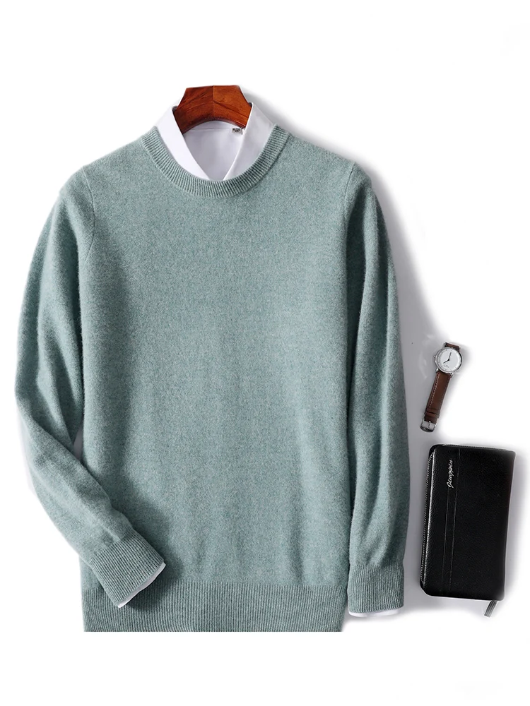 

100% Merino Wool Sweater Men's O-Neck Pullover Tops Autumn Winter Thin Solid Color Cashmere Jumper Versatile Basic Clothing