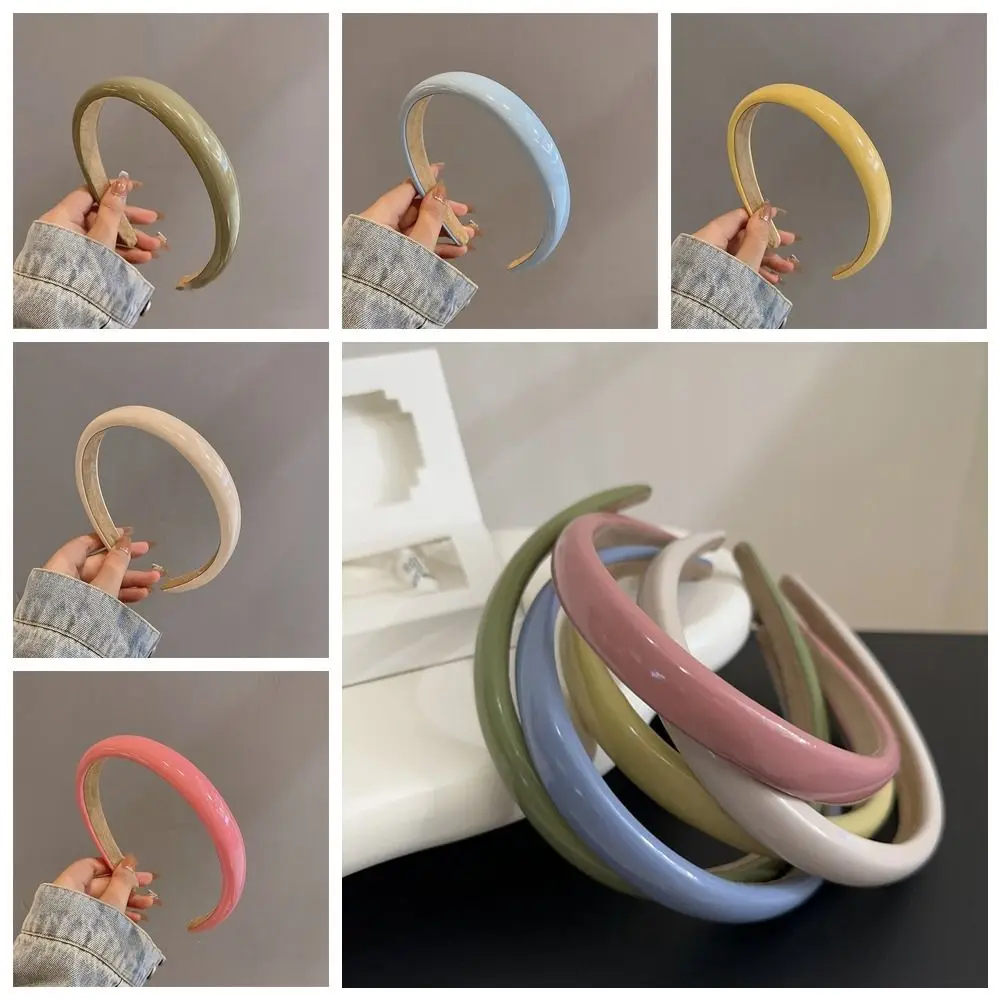 Simple Candy Color PU Leather Headband Thin Ins Thin Hair Band Korean Style Soild Sponge Hair Hoop Party