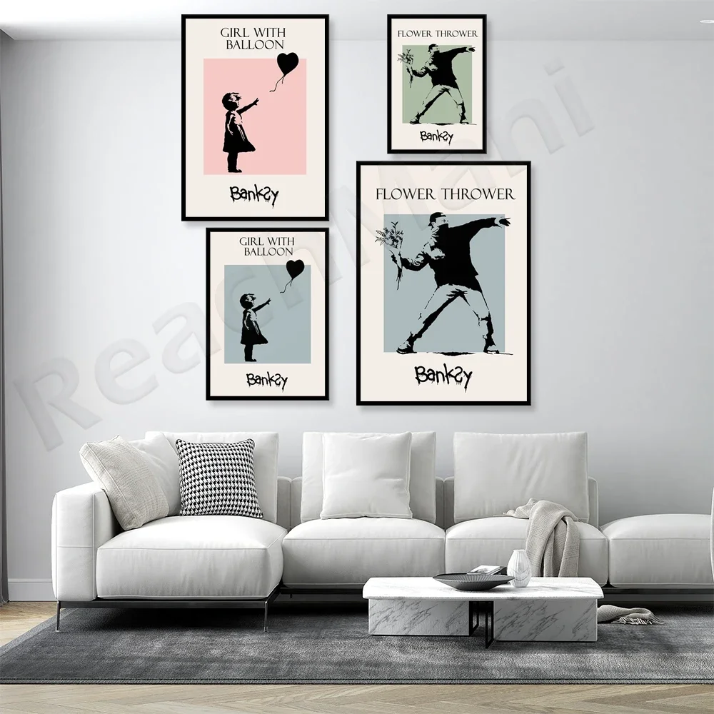Banksy Art Print, Girl with Balloons, Flower Bender Banksy Poster, Banksy Abstract Printable Gallery Wall Art Exhibition Poster
