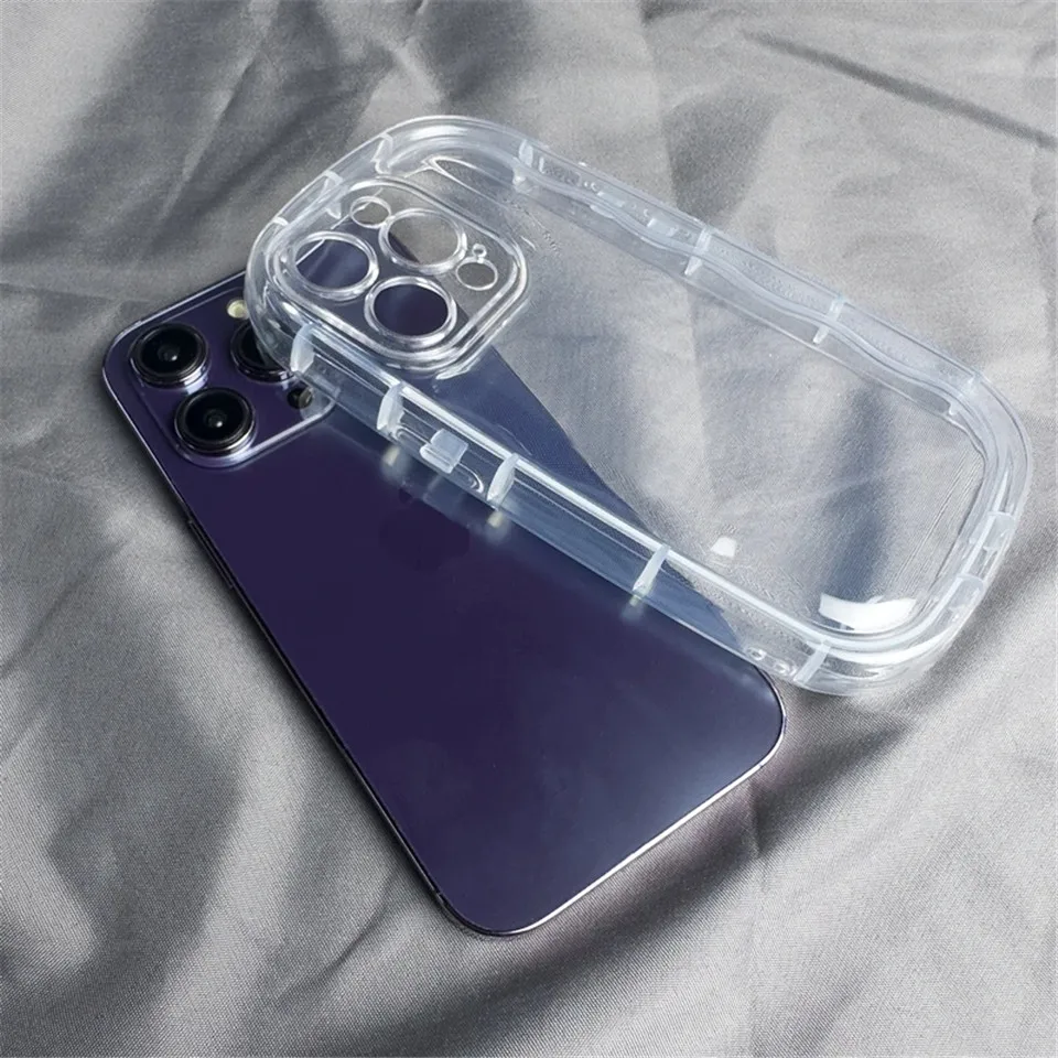 Oval Soap Transparent Airbag Shockproof Case for iPhone 11 12 13 Pro Max 14 X Xs Max Xr 7 8 6s Plus Lens Protection Soft Cover