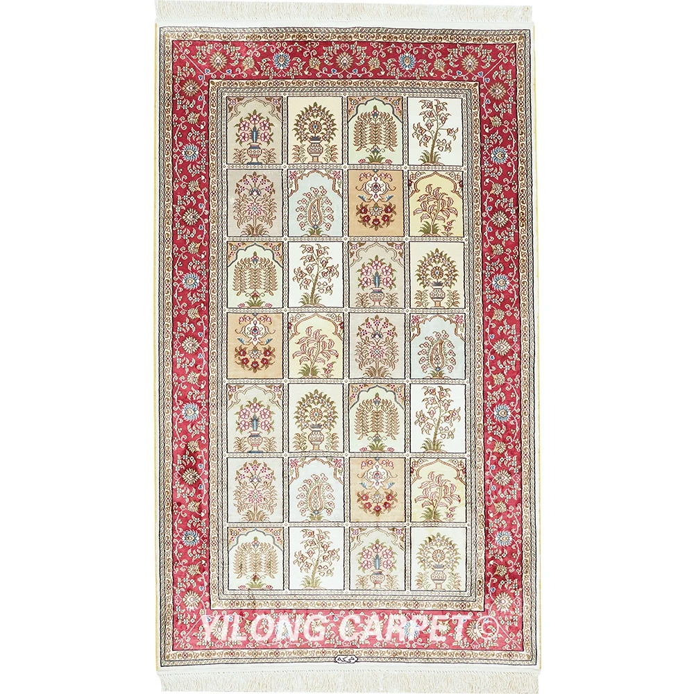 91x152cm Antique Persian Silk Garden Carpet Four Season Hand Knotted Oriental Rugs (HF223B)