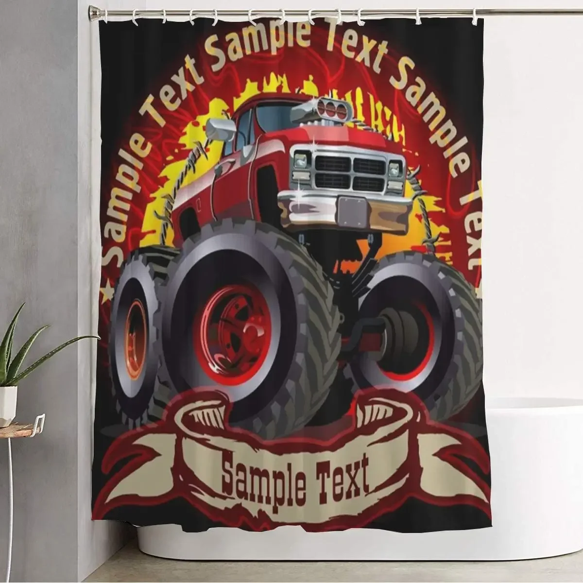 Red Hot Monster Activity Truck Available Monstertruck Car Rod Bigfoot Offroad Bath Curtain