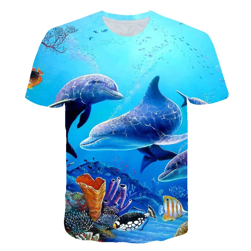 Underwater Fishes Animal T-shirt Outdoor Tourism Seaside Leisure T Shirts Men's 3D Printing Short Sleeves Round Neck Loose Tees