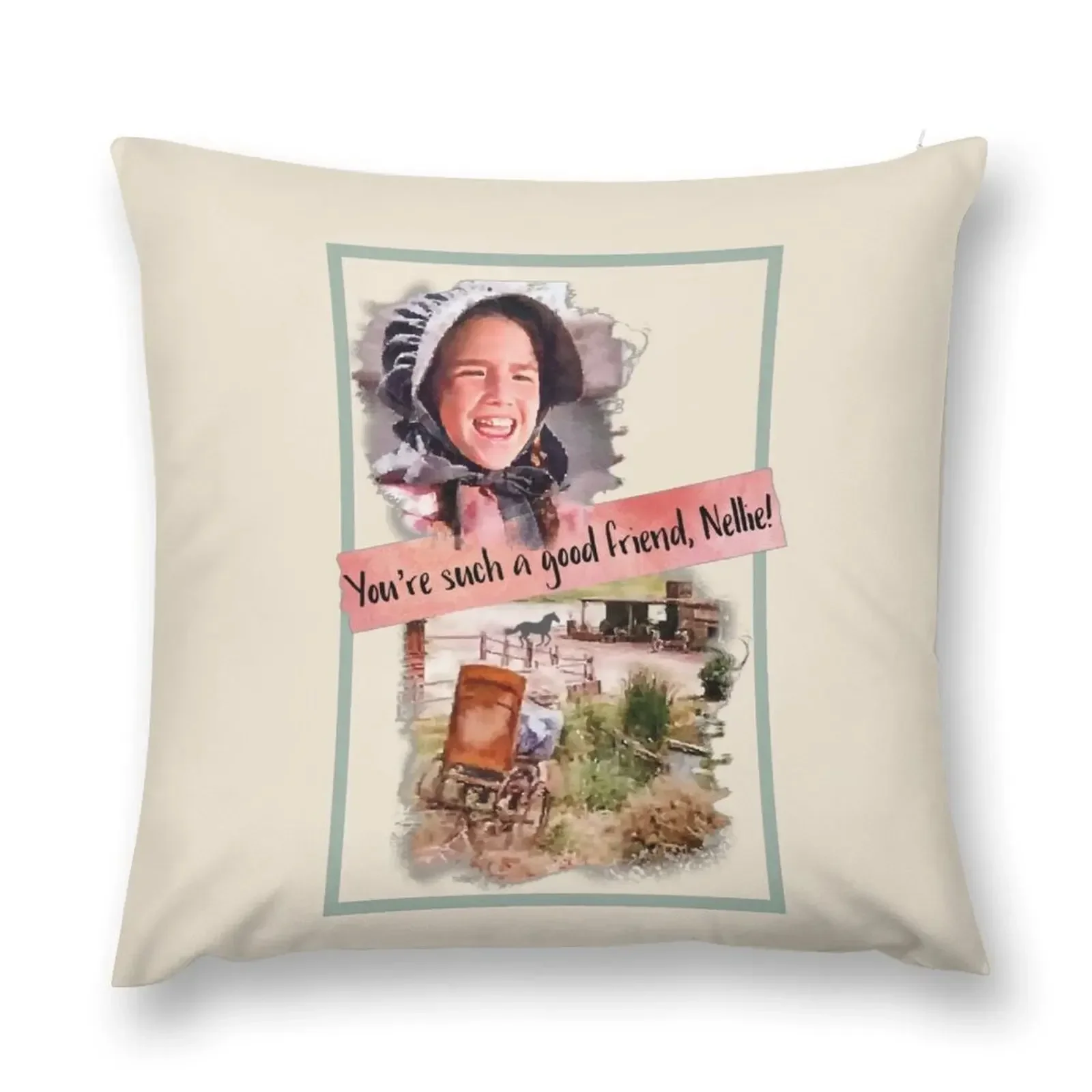 Little House on the Prairie Laura and Nellie Wheelchair Scene Throw Pillow pillowcases for sofa cushions pillow