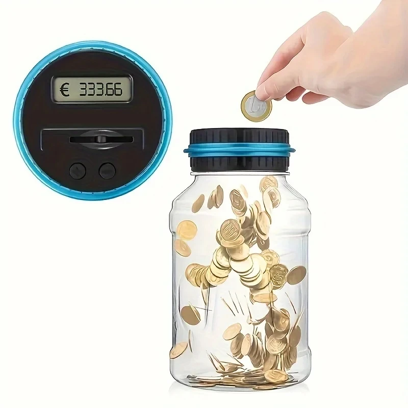 1pc Smart Counting Piggy bank Adult piggy bank LCD displays the amount of money transparent jar as you take as you save