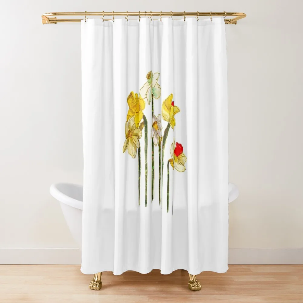 

Watercolor hand drawn daffodil bulb stem Shower Curtain Bathroom Shower Bathroom Box Bathroom Accessory Curtain