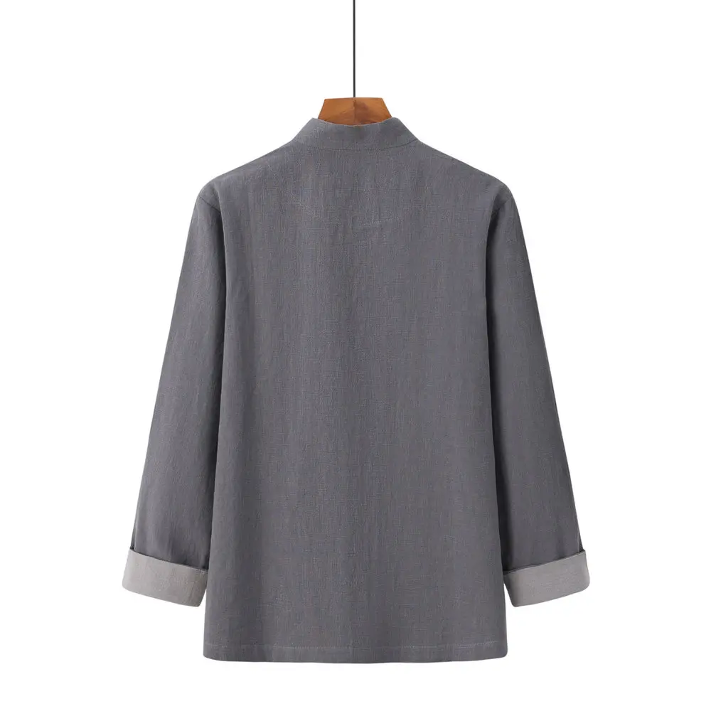 Spring Men Linen Tunic Coat Green Red Gray Blue Mandarin Collar Button Design Jacket Outerwear For The Year of the Dragon 2024