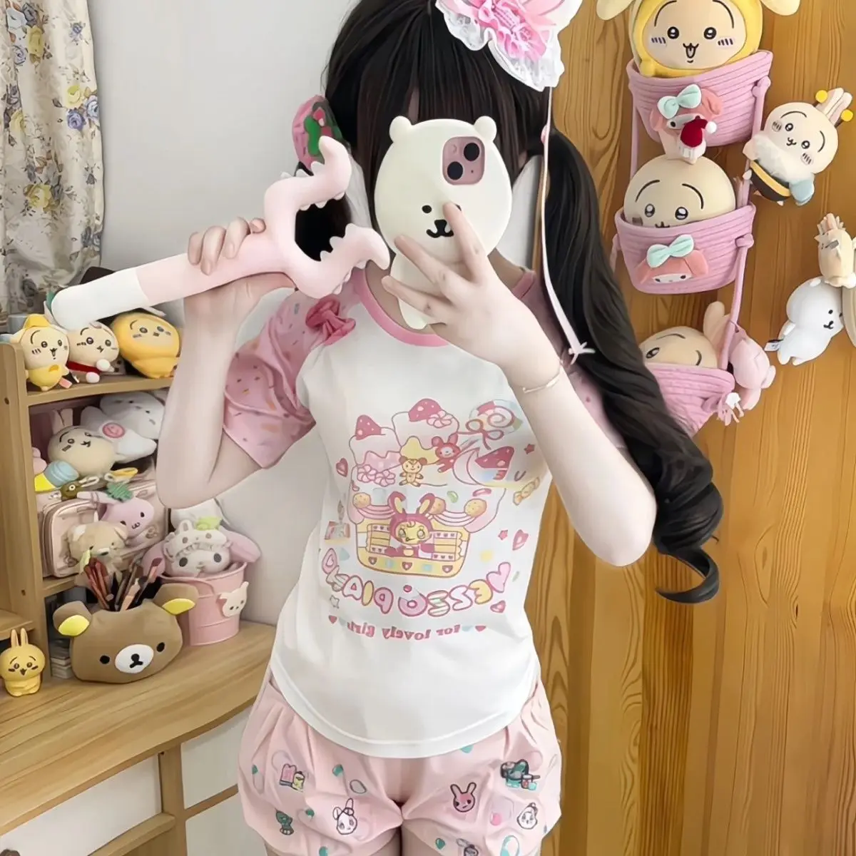 日本の漫画 Mp 刺繍ピンクカボチャショーツ夏かわいい女の子娘服甘いカジュアル花のつぼみショーツ Y2k ショーツ