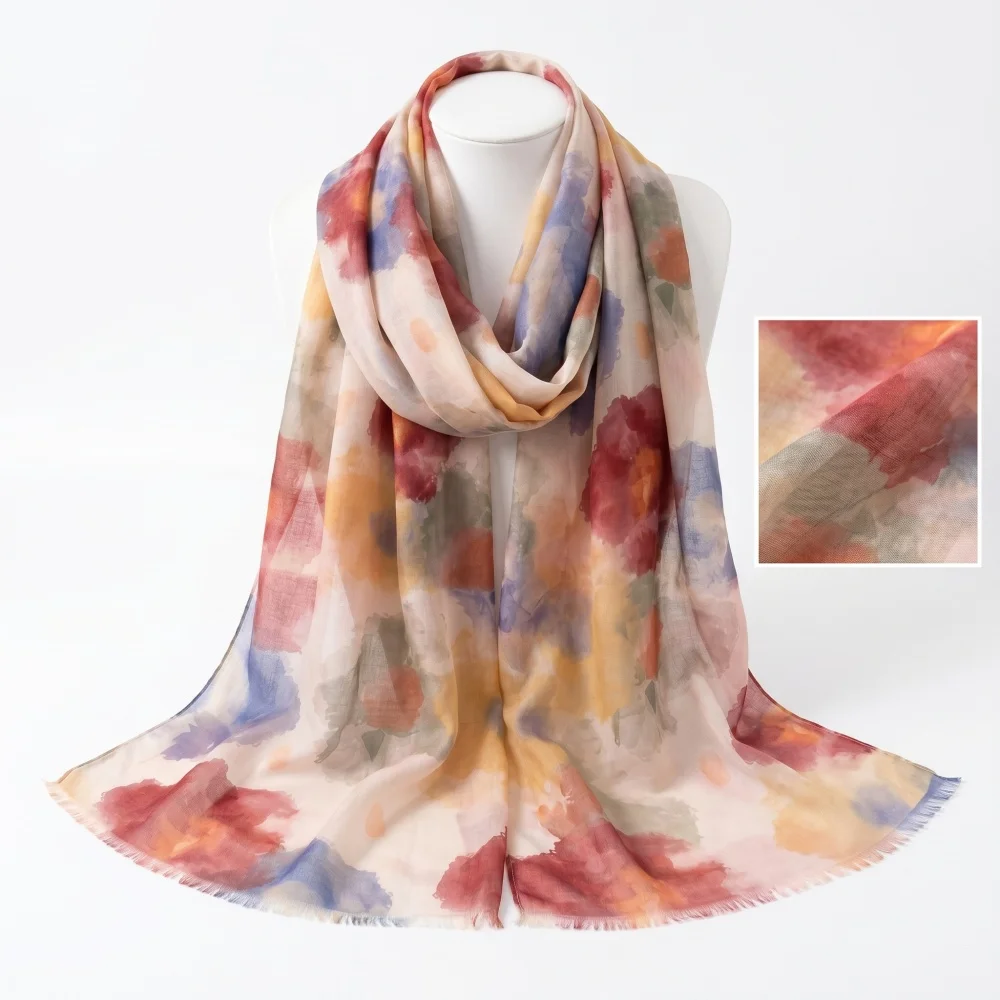 Soft Viscose Print Shawl One Side Digital Printing Design Breathable Soft Long Scarf