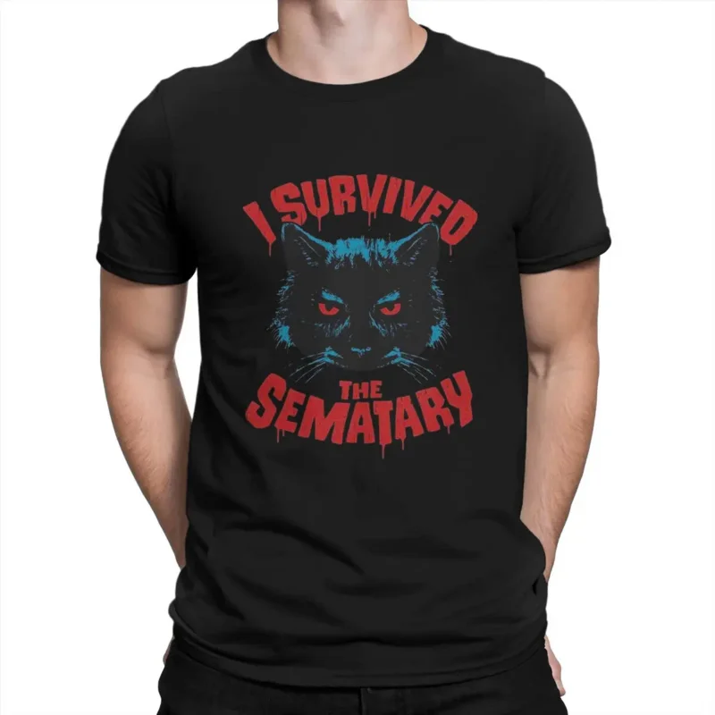 Pet Sematary Creative TShirt for Men I Survived Round Collar Basic T Shirt Hip Hop Gift Clothes Streetwear