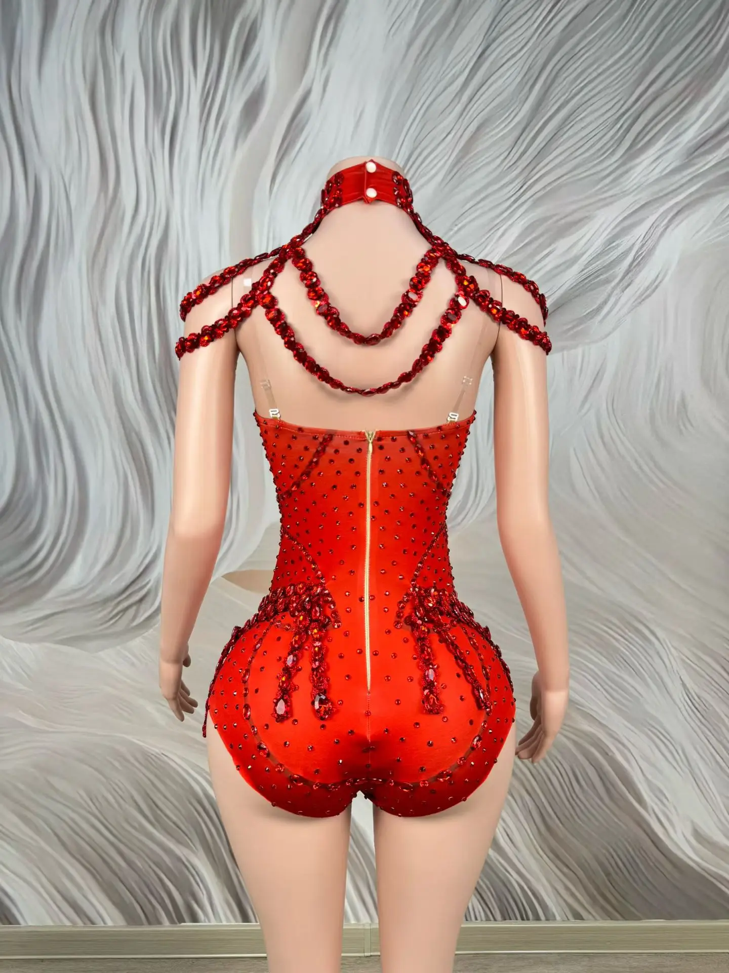 Sparkly Crystals Sexy Spandex Elastic Bodysuit Women Dance Costume Nightclub Party Outfit Singer Stage Performance Wear Xiaohong