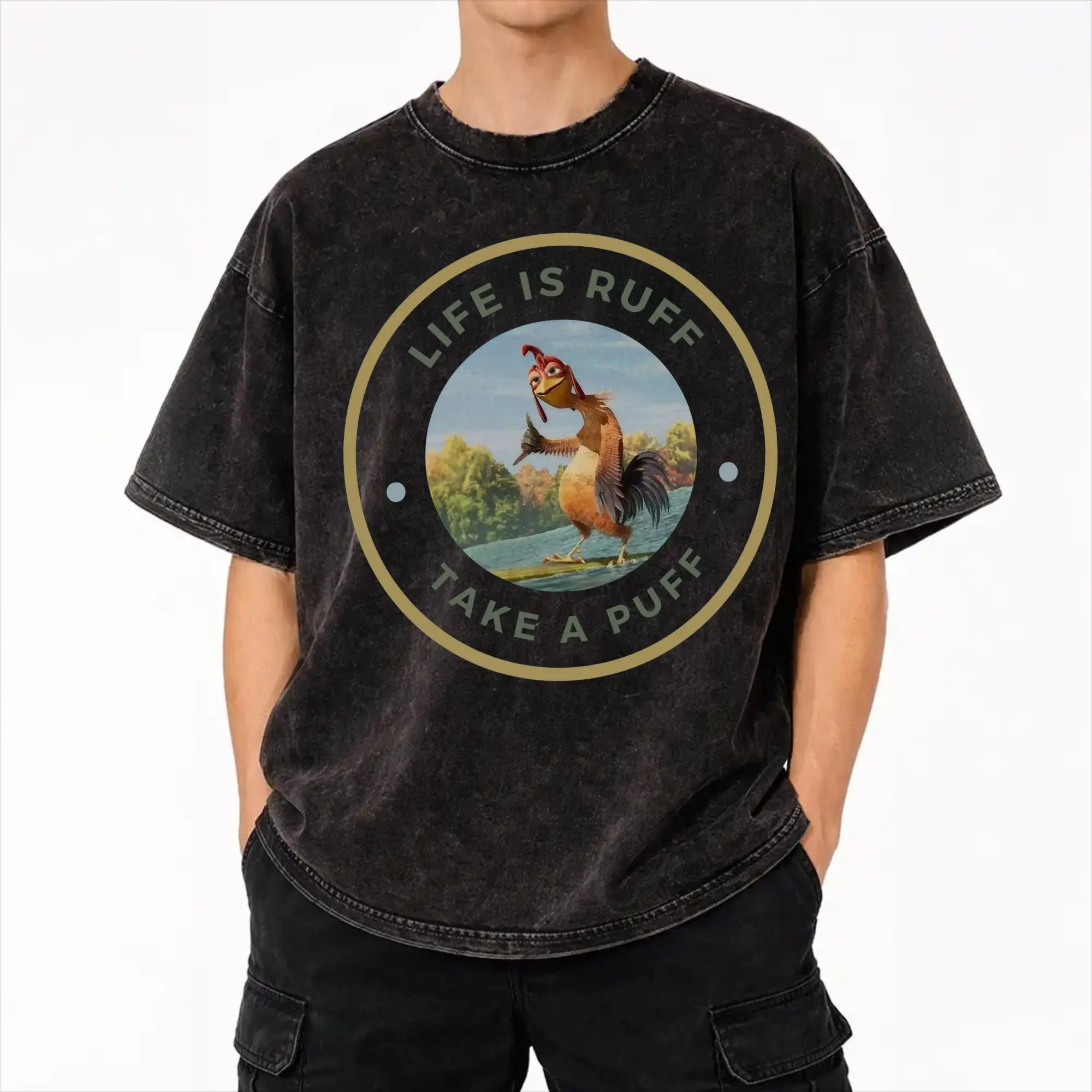 Harajuku Washed Shirt Surf's Up Chicken Joe Outfit Fashion T-Shirts Oversize  Streetwear Short Sleeve Summer Tee Shirt