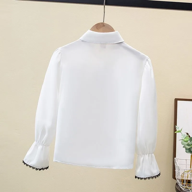 

Preppy Princess Collared Shirt for Toddler Kids Girls Spring Autumn Long Sleeve White Blouse Schoolgirl Style Stylish Tops