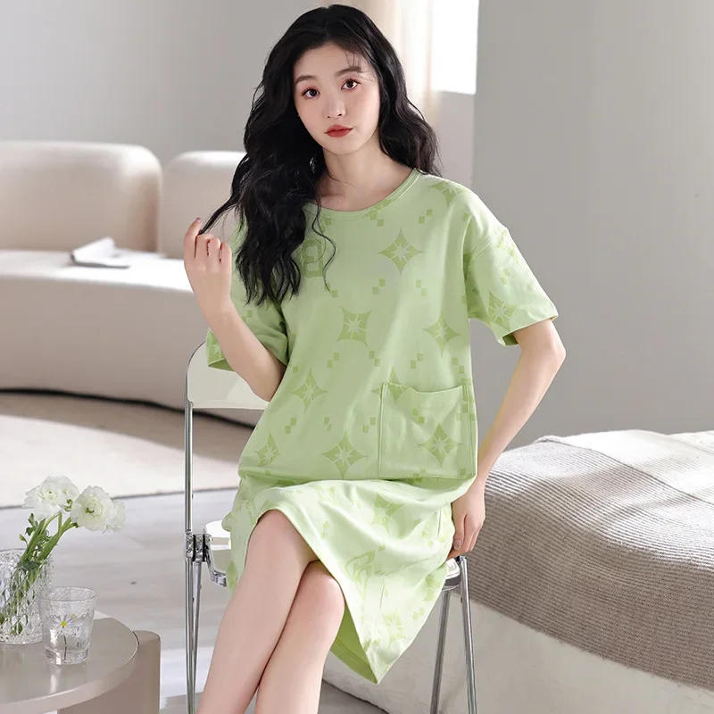 Women's Summer Cotton Nightgown Loose-fit Long Dress Cute Student Style Sleepshirt Available For Pregnant Women