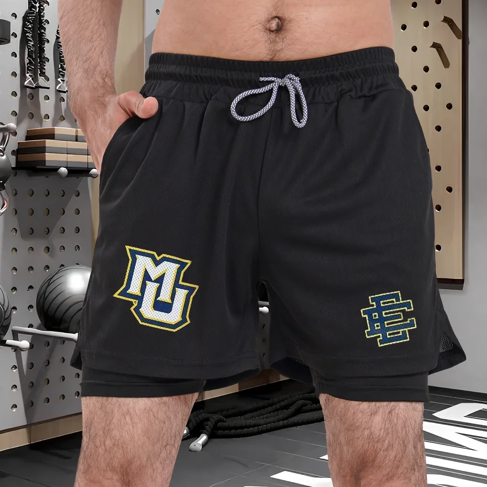 

Men's breathable double-layer shorts, quick drying sports shorts, suitable for training straight leg running, summer trend