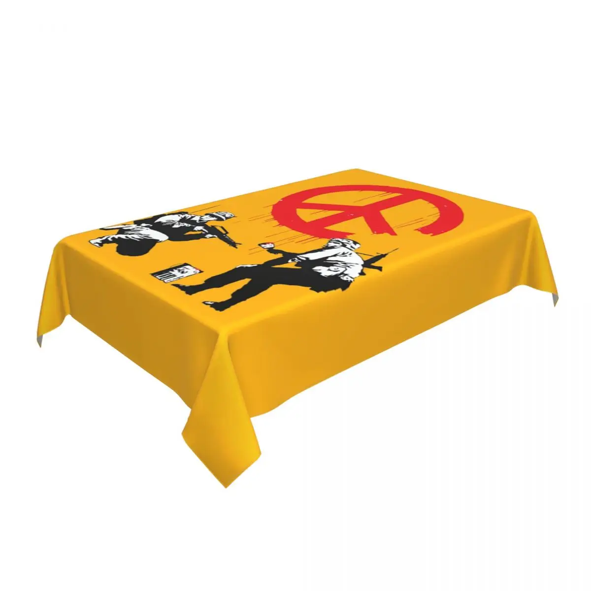 Rectangular Waterproof Banksy Soldiers Table Cover Fitted Street Graffiti Artist Table Cloth Backing Edge Tablecloth for Picnic