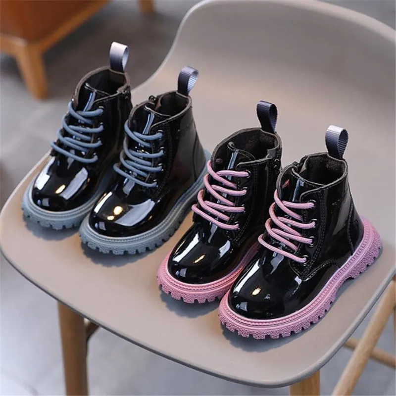 Botas de diseñador para niños, botines cortos de cuero para niños, zapatos informales con cordones a la moda